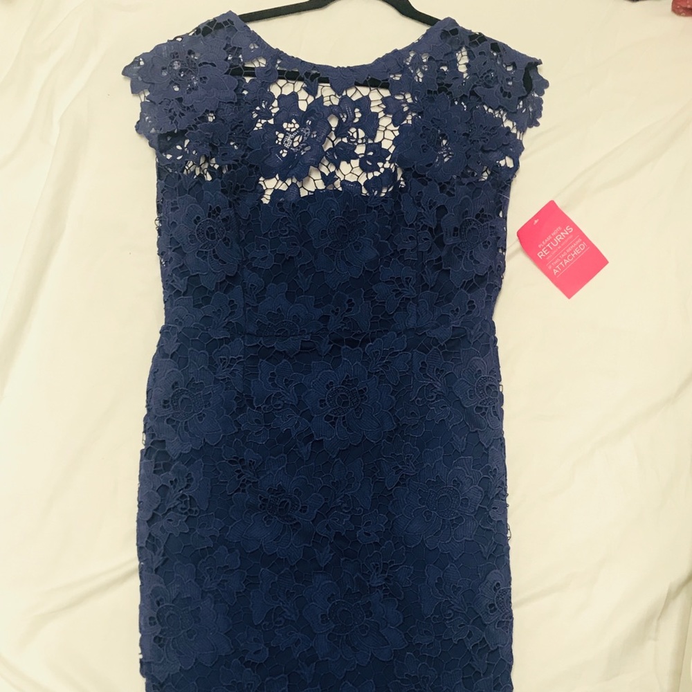 Paper Dolls blue midi lace low back dress TALL